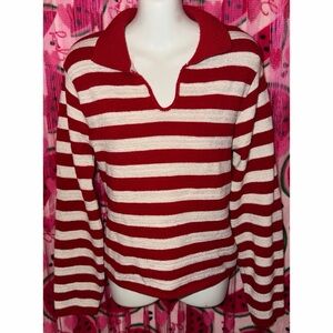 ❤️🤍 Vintage Collared Sparkly Striped Sweater